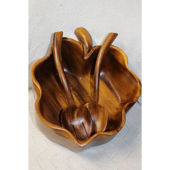 Monkey Pod Wood Salad Bowl With Utensils (Pre-Owned) (Please Read) - Picture 1 of 4